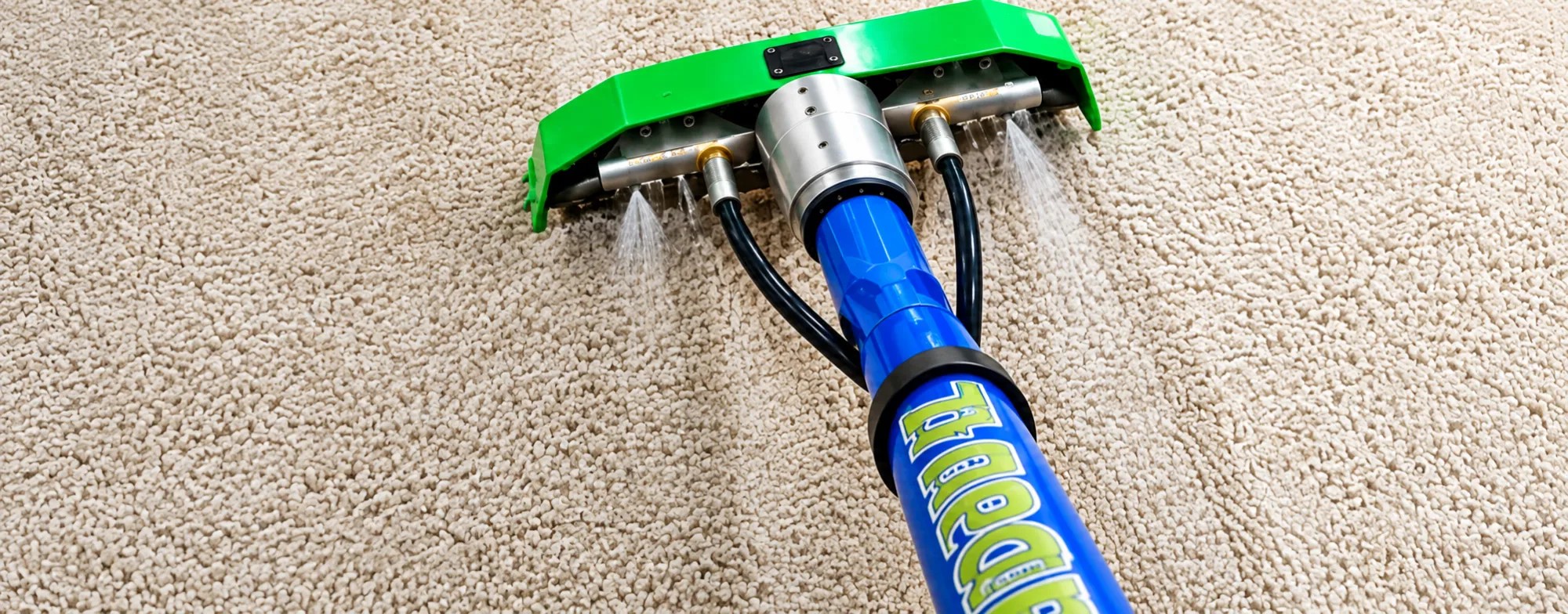 Hot water extraction wand cleaning deep into carpet fibers