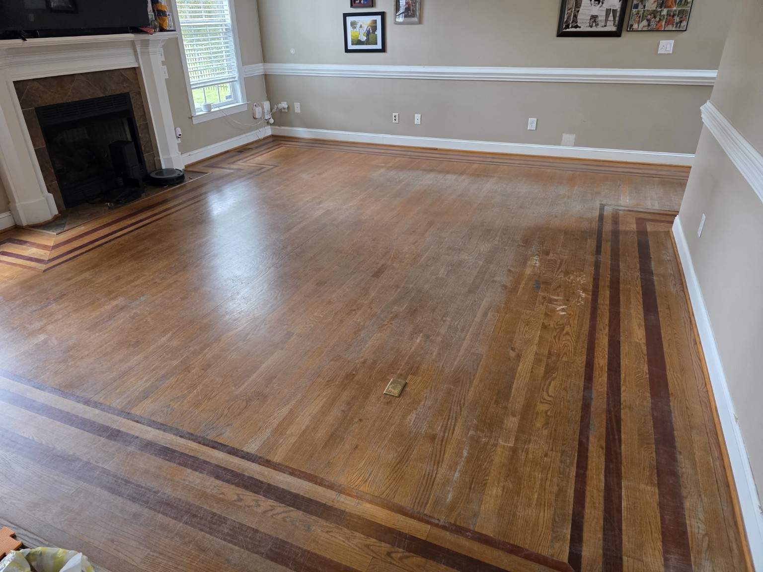 Decorative hardwood border before restoration