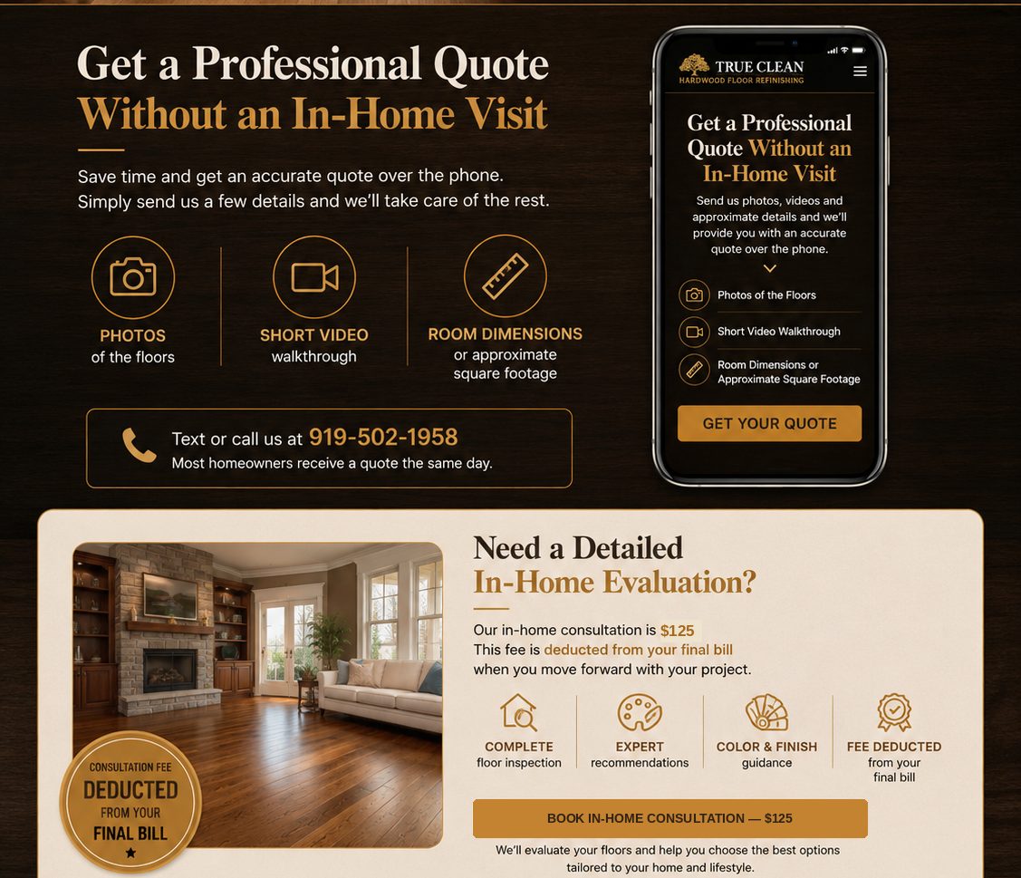 Get a professional hardwood floor quote without an in-home visit, or book a detailed in-home evaluation
