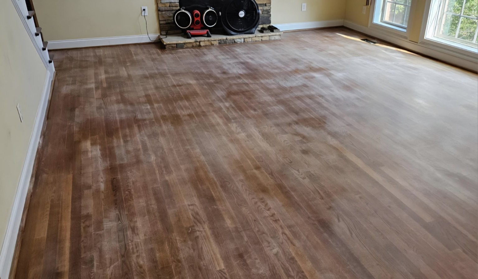 Hardwood medallion before restoration