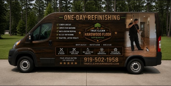 True Clean Hardwood Floor Refinishing service van serving Chapel Hill and the Triangle
